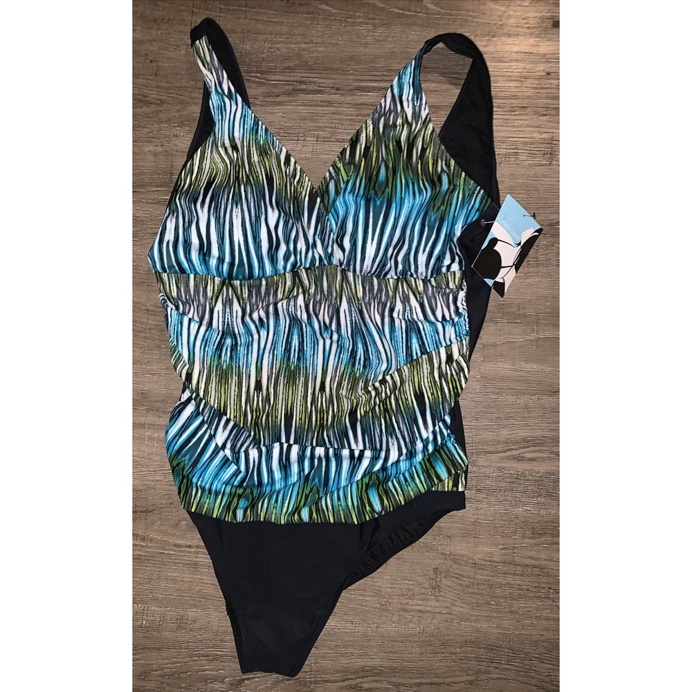 NWT 20W One Piece Black Teal Green Simply Swim Brand